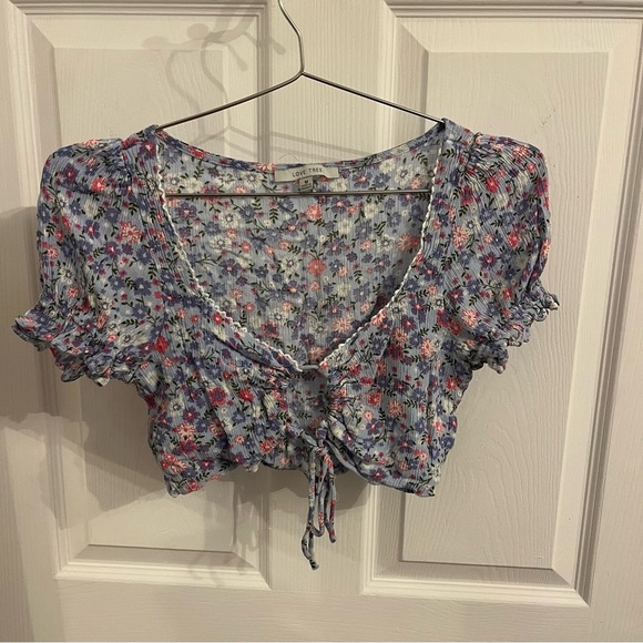Love Tree Purple and Pink Floral Crop Top - Picture 1 of 7